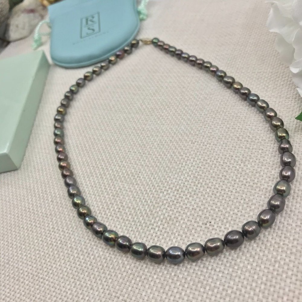 DESIGNER ROSS SIMONS 925 BLACK PEARL NECKLACE - Picture 5 of 12